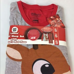 NWT Rudolph Red Nose Reindeer Size S Pajama Sleep Set 2-Pc with Rudolph nose